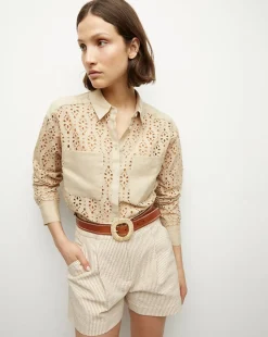 Aderes Cotton Eyelet Shirt in Stone Khaki