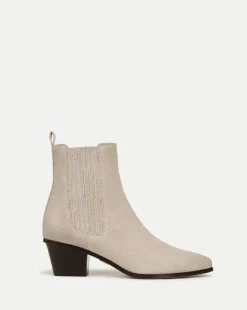Alina Suede Bootie in Ecru