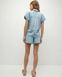 Almera Chambray Button-Down Top in Sky