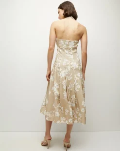 Amalia Stretch-Linen Dress in Stone Khaki/Off-White