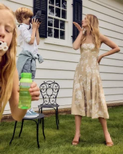 Amalia Stretch-Linen Dress in Stone Khaki/Off-White