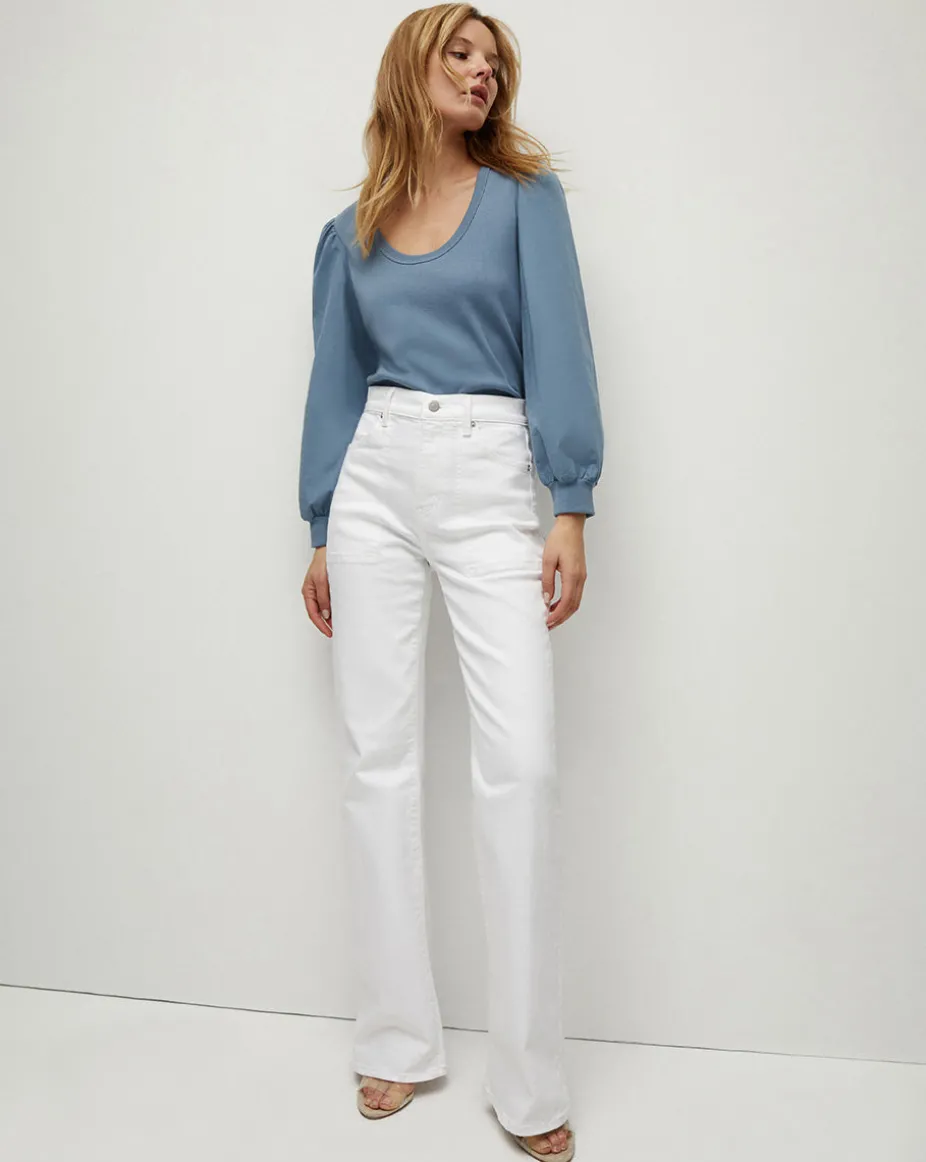 Anabel Slate Blue Puff-Sleeved Top