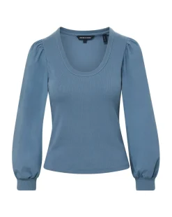 Anabel Slate Blue Puff-Sleeved Top