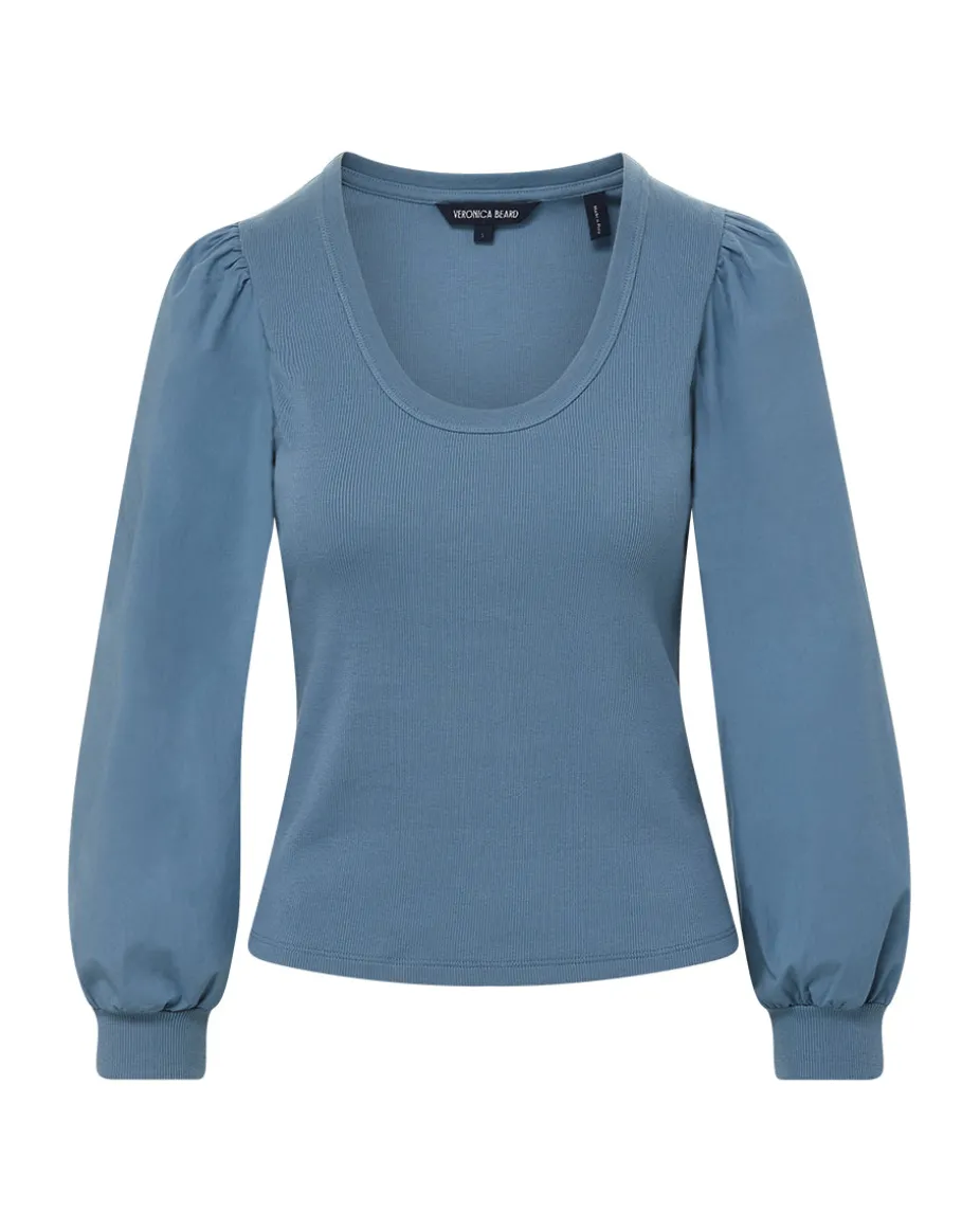 Anabel Slate Blue Puff-Sleeved Top