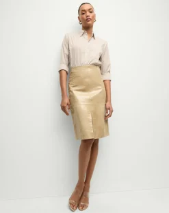 Anderson Coated Leather Skirt in Khaki