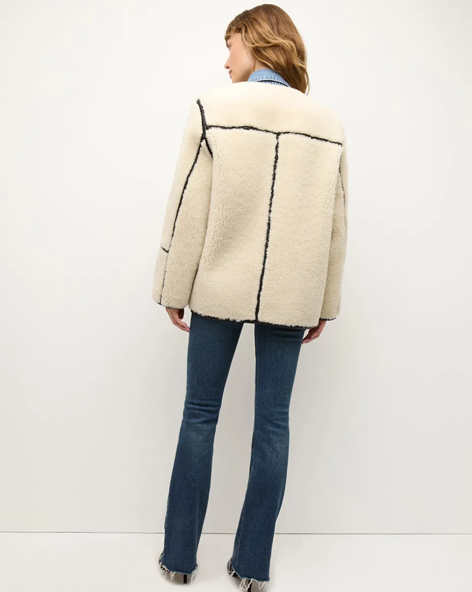 Anya Reversible Shearling Coat in Ecru/Black