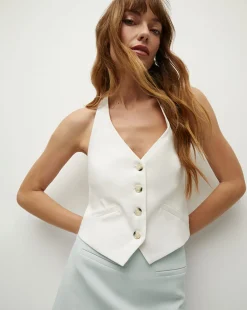 Arabella Stretch-Linen Vest in Off-White