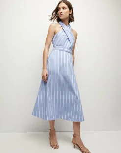 Baylee Poplin Dress in Hydrangea/White