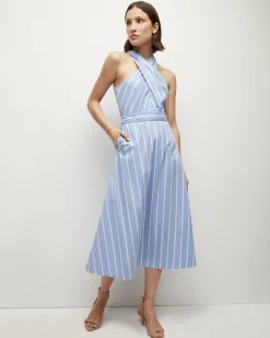 Baylee Poplin Dress in Hydrangea/White