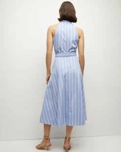 Baylee Poplin Dress in Hydrangea/White