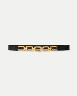 Beatrice Leather Belt in Black & Gold