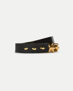 Beatrice Leather Belt in Black & Gold