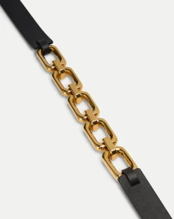 Beatrice Leather Belt in Black & Gold