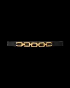 Beatrice Leather Belt in Black & Gold