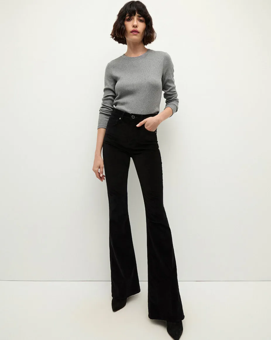 Beverly Velvet Skinny-Flare Jean in Black