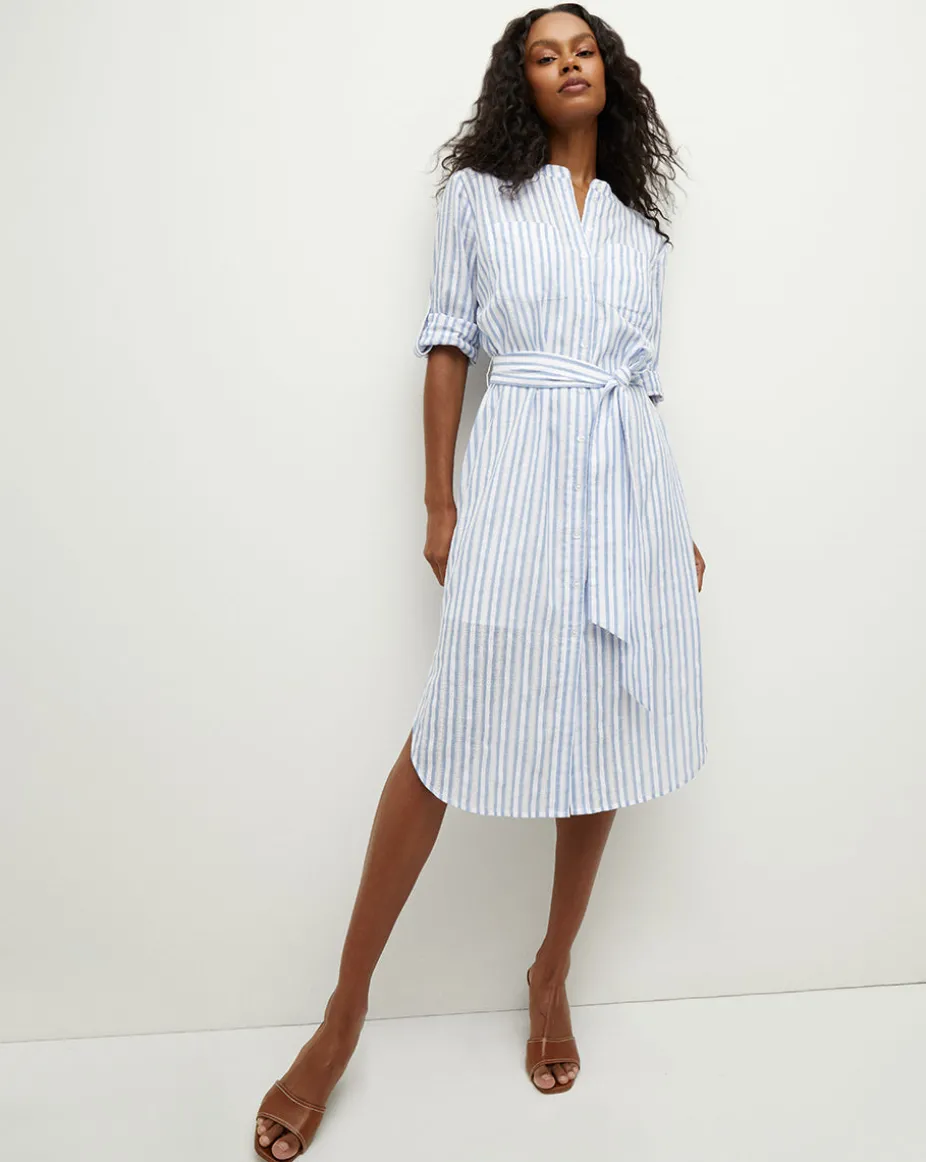 Bianca Cotton Shirtdress in Blue/White