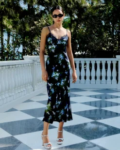 Bixie Stretch-Silk Slip Dress in Navy Multi