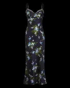 Bixie Stretch-Silk Slip Dress in Navy Multi