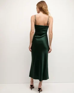 Bixie Stretch-Silk Slip Midi Dress in Emerald Green