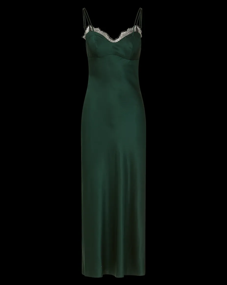 Bixie Stretch-Silk Slip Midi Dress in Emerald Green