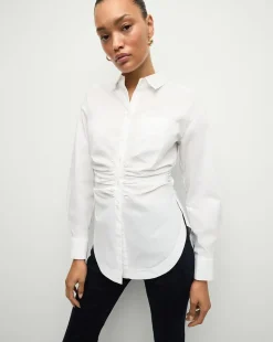 Bosco Ruched Shirt in White | Cinched Shirt