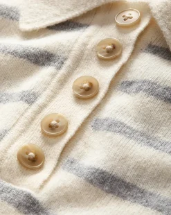 Brandt Striped Cashmere Polo in Ivory/Heather Grey