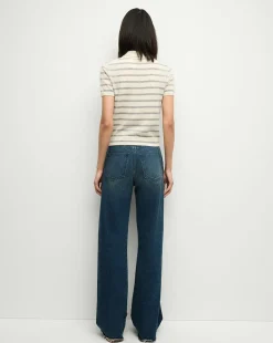 Brandt Striped Cashmere Polo in Ivory/Heather Grey