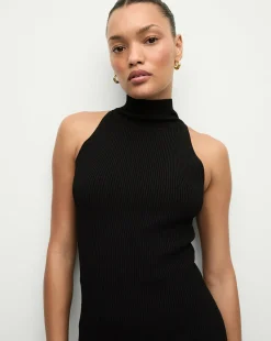 Briggita Knitted Halter Dress in Black