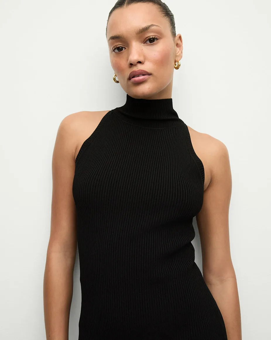 Briggita Knitted Halter Dress in Black