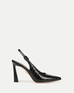 Callie Croc-Embossed Slingback Pump in Black