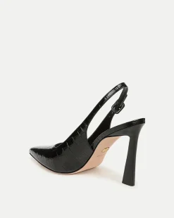 Callie Croc-Embossed Slingback Pump in Black