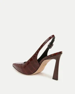 Callie Croc-Embossed Slingback Pump in Sepia
