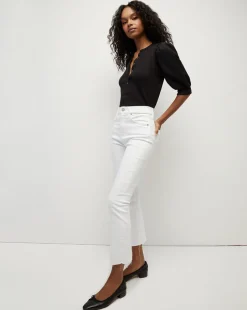Carly Raw Hem Kick-Flare Jean in White