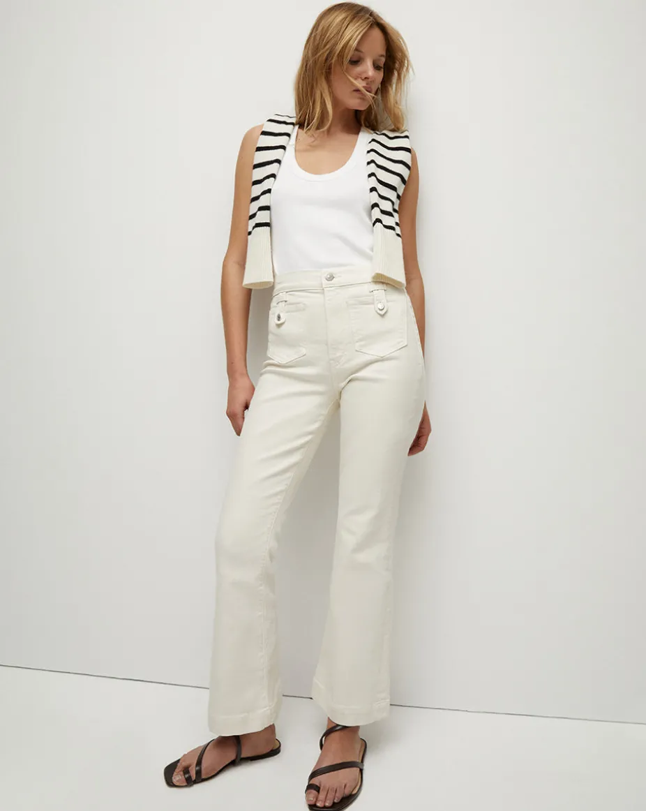 Carson Patch Pocket Kick-Flare Jean in Ecru