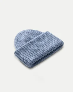 Cashmere Foldover Beanie in Smoke Blue