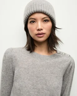 Cashmere Foldover Beanie in Heather Grey