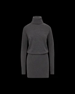 Cassidy Merino Cashmere Turtleneck Dress in Charcoal