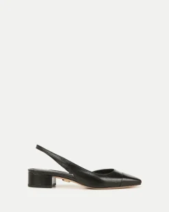 Cecile Cap-Toe Leather Slingback in Black/Black