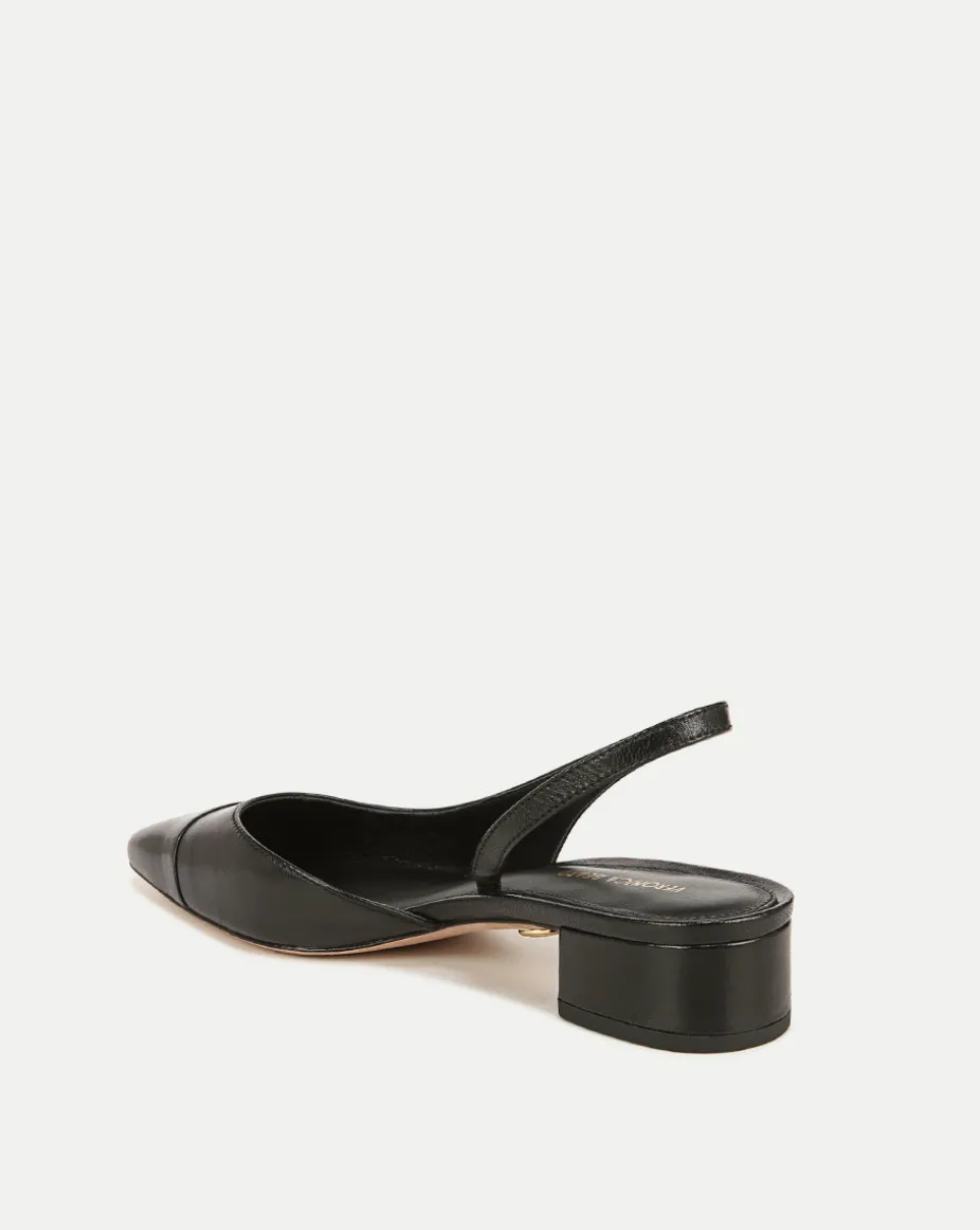 Cecile Cap-Toe Leather Slingback in Black/Black