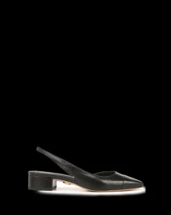 Cecile Cap-Toe Leather Slingback in Black/Black