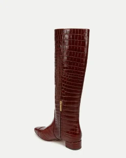 Cecile Croc Knee High Boots in Brown