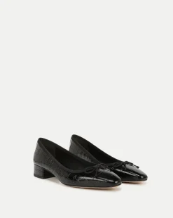 Cecile Croc-Embossed Ballet Pump in Black