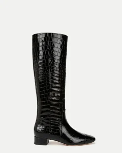 Cecile Croc-Embossed Tall Boot in Black