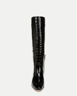 Cecile Croc-Embossed Tall Boot in Black