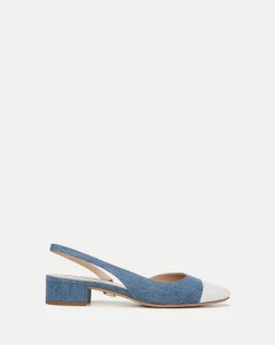 Cecile Denim Cap-Toe Slingback in Denim/Coconut
