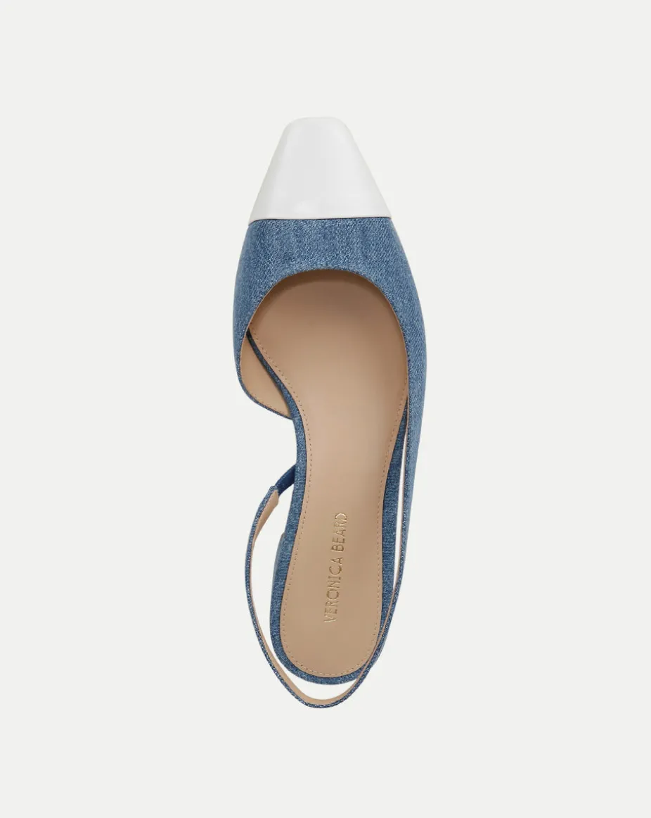 Cecile Denim Cap-Toe Slingback in Denim/Coconut