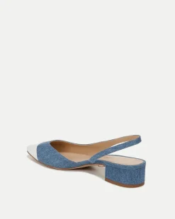 Cecile Denim Cap-Toe Slingback in Denim/Coconut