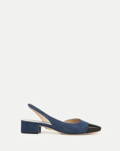 Cecile Denim Cap-Toe Slingback in Indigo/Black