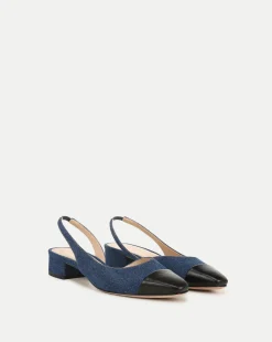 Cecile Denim Cap-Toe Slingback in Indigo/Black