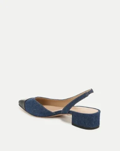Cecile Denim Cap-Toe Slingback in Indigo/Black